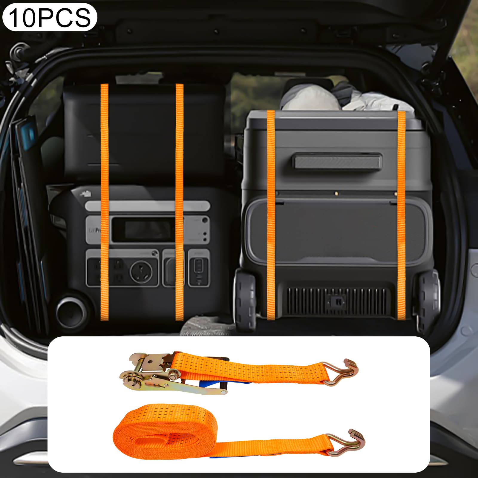 10x Spanngurt mit Ratsche, Zurrgurt 5 cm x 8 m, orange, Arbeitszugkraft 2,5 t (5511 lbs), Doppel-J-Haken, für Ladungssicherung auf Anhänger, LKW, Transporter – ideal für Holz, Möbel, Maschinen