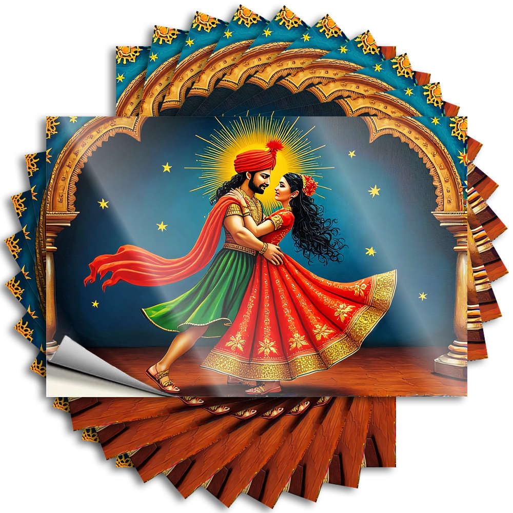 Fzfn Colour Man Cave Accessories Bottle Decals | A Couple In Traditional Attire Dances Under A Starry Sky Coffee For Beer Decor(6X9cm)
