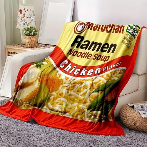 Noodle Soup Chicken Flavor Ramen Blanket, Noodle Blanket, Funny Instant Ramen Noodle Gift Soft Cozy Lightweight Flannel Blanket Plush Throw Blankets for Couch Sofa Bed (60"x50") - 60"x50"