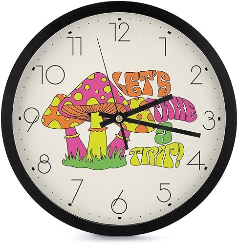 Sensaku Wall Clock Wall Clocks Battery Operated Round Non Ticking Silent 10 Inch Trippy Hippie Mushroom Print for Kitchen Office Living Room Bedroom