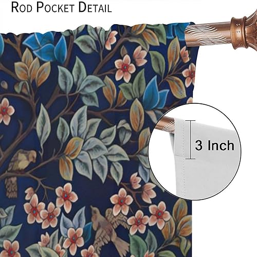 Miniatura 6 de William Morris - Cortinas con estampado de flores de pájaro carpintero retro para mujer, dormitorio, sala de estar, cocina, cortinas con aislamiento