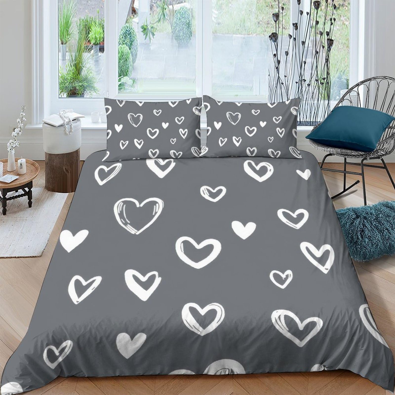 Ctjqhvkz Style-10 3D Printed Grey Heart Pattern Fitted Sheet Microfiber Anti-Slip Bed Sheet For Bedroom Guest Room Dorm Decor Single（135X200cm）