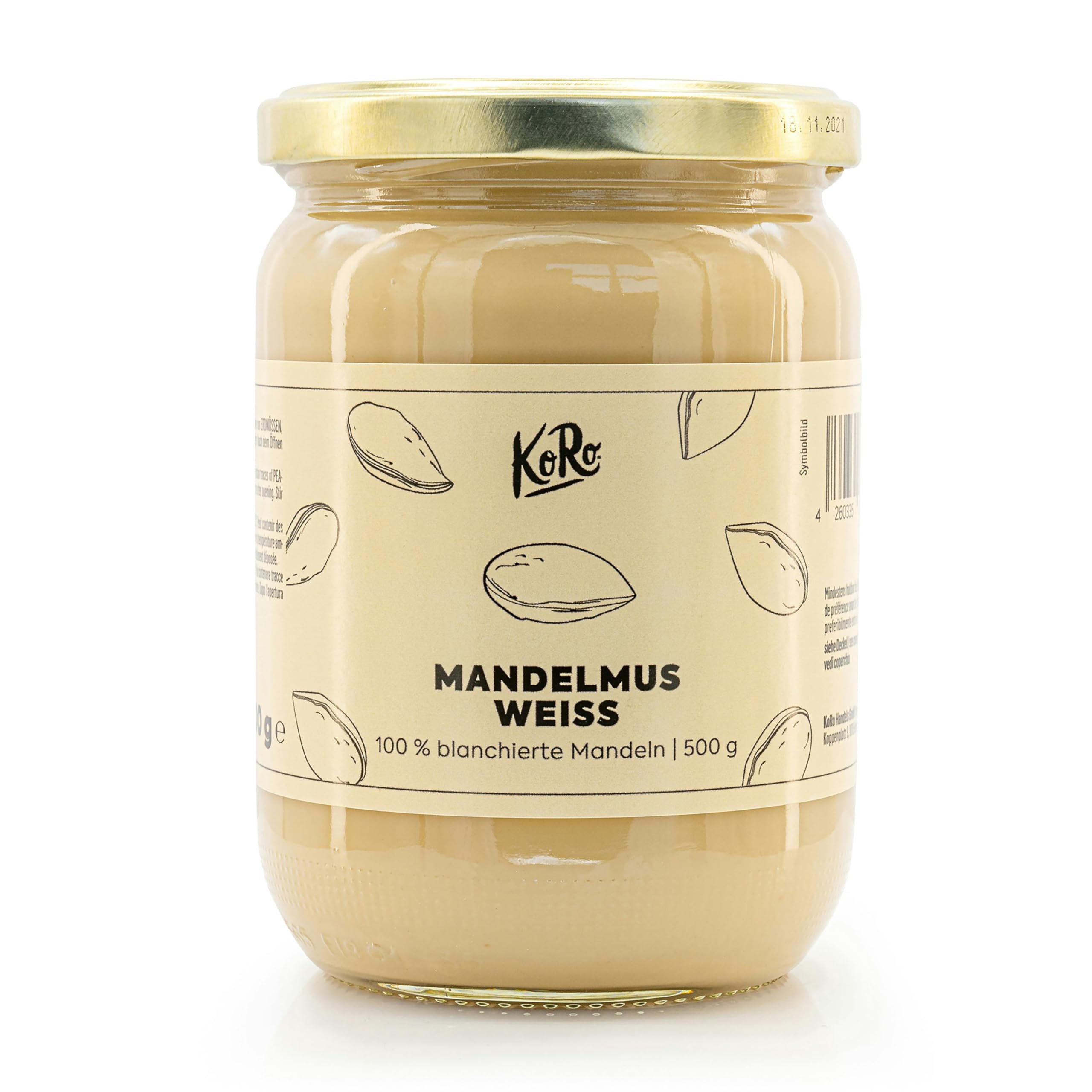KoRo - Crema de almendras blanco 500 g - Crema de frutos secos vegano de 100% almendras sin aditivos