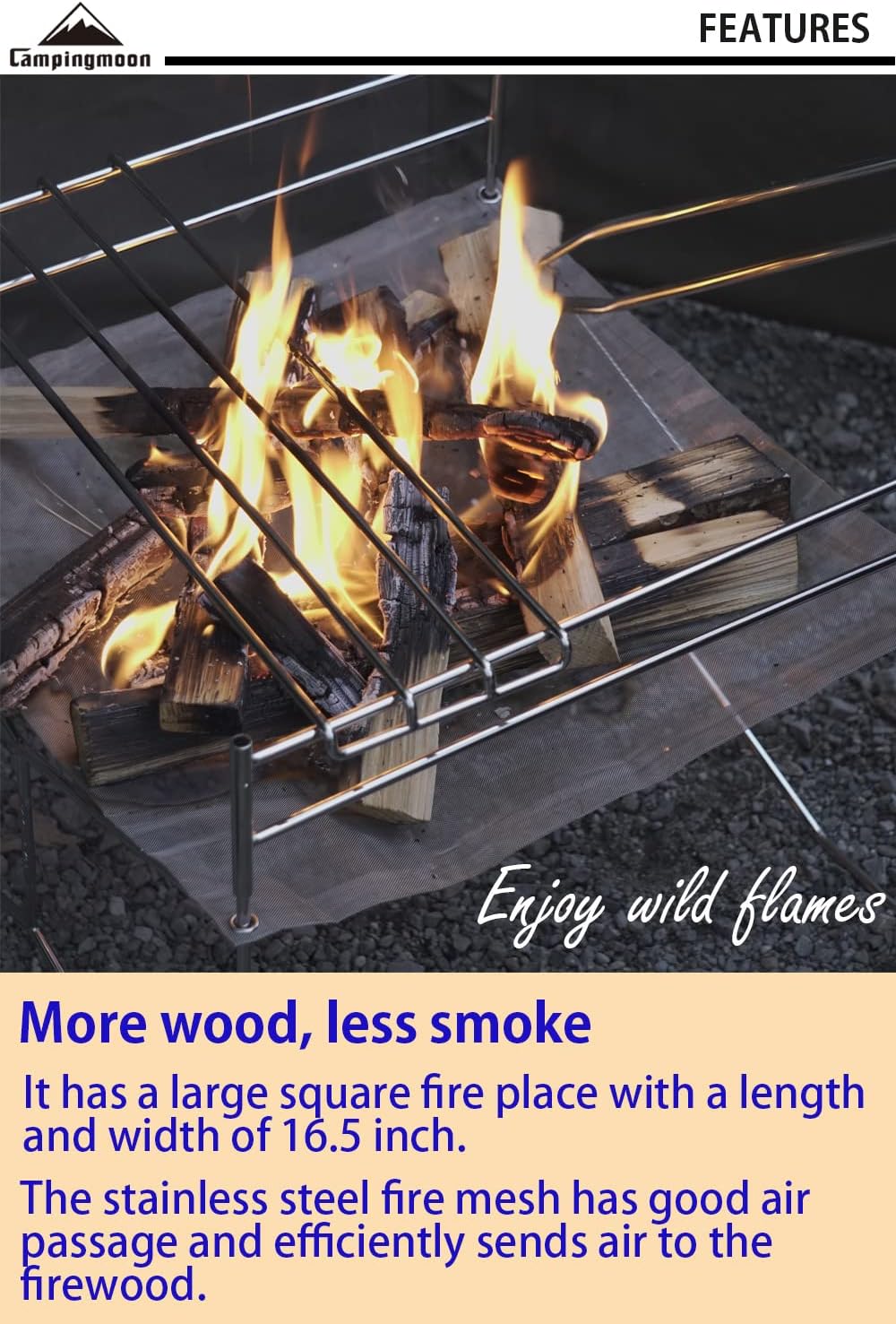 CAMPINGMOON Portable Mesh Fire Pit with Cooking Grate (L 16.5'' x W 16.5'' x H 12.6''), Carry Bag SOLO-303