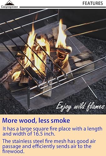 Miniatura 3 de Campingmoon - Fogata portátil de malla con rejilla de cocción (16.5 pulgadas de largo x 16.5 pulgadas de ancho x 12.6 pulgadas de alto), bolsa de