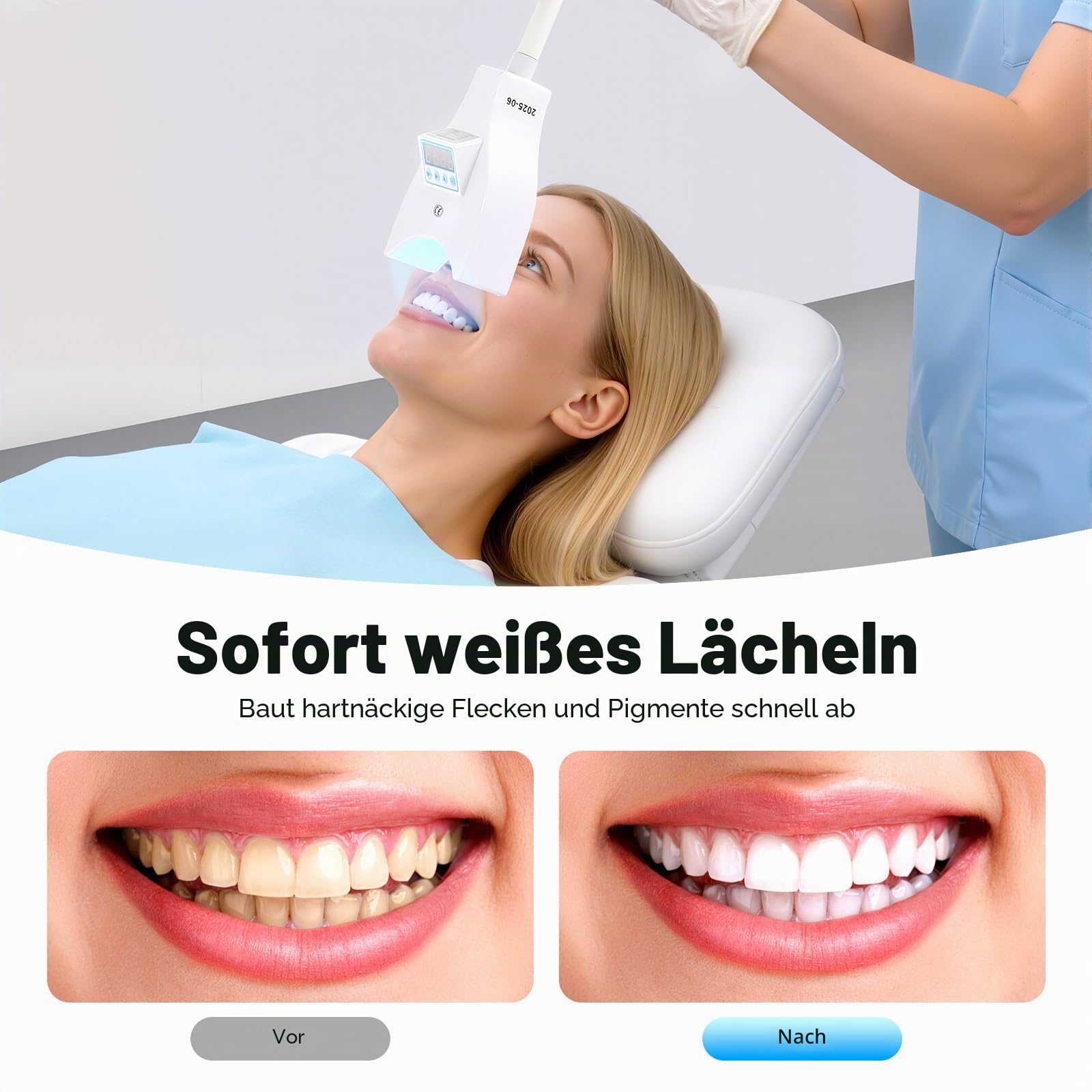 Bleaching Zähne, 21W 9000mcd Lichtintensität Dental Teeth Whitening Bleaching Lampe LED-Verjüngungs-Technologie, Zahnbleaching Set 465-470nm Wellenlänge Zahnarzt Instrumente 3fache Vergrößerung