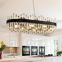 Vista 32 de Siljoy Candelabro moderno de cristal de 12 luces de oro cepillado de 2 niveles con forma de gota de lluvia de cristal, ajustable, montaje al ras