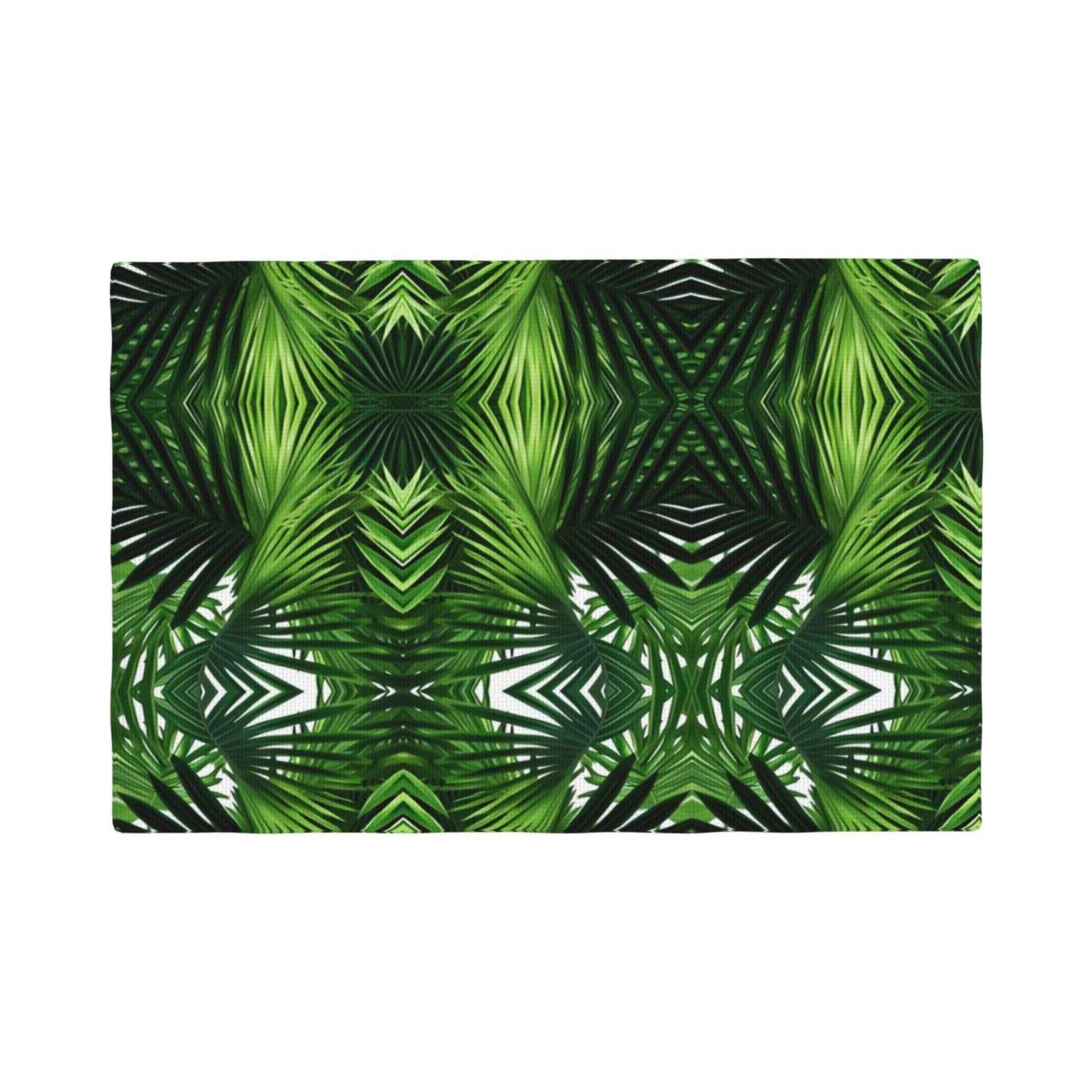 Green Leaves of Palm Tree Tropical Plant Imitation Linen Placemat â€“ Elegant Double-Sided Printed Table Mat for Home, Dining, Weddings