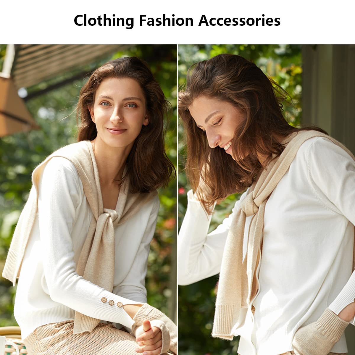 Mujer Suave Cálida Hombro Chales Chal, 100% Cachemira Bufanda Mantón de Punto de Doble Uso, Señoras Elegante Poncho Pequeño Pañuelo Ligero Chal de Viaje, Primavera Otoño Accesorios de Vestir Beige