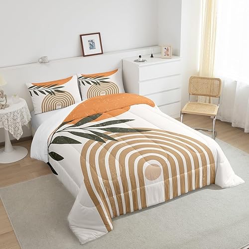 Miniatura 4 de Juego de edredón abstracto con diseño de sol y luna, tamaño Queen, juego de ropa de cama bohemio con hojas exóticas para niños y niñas, decoración