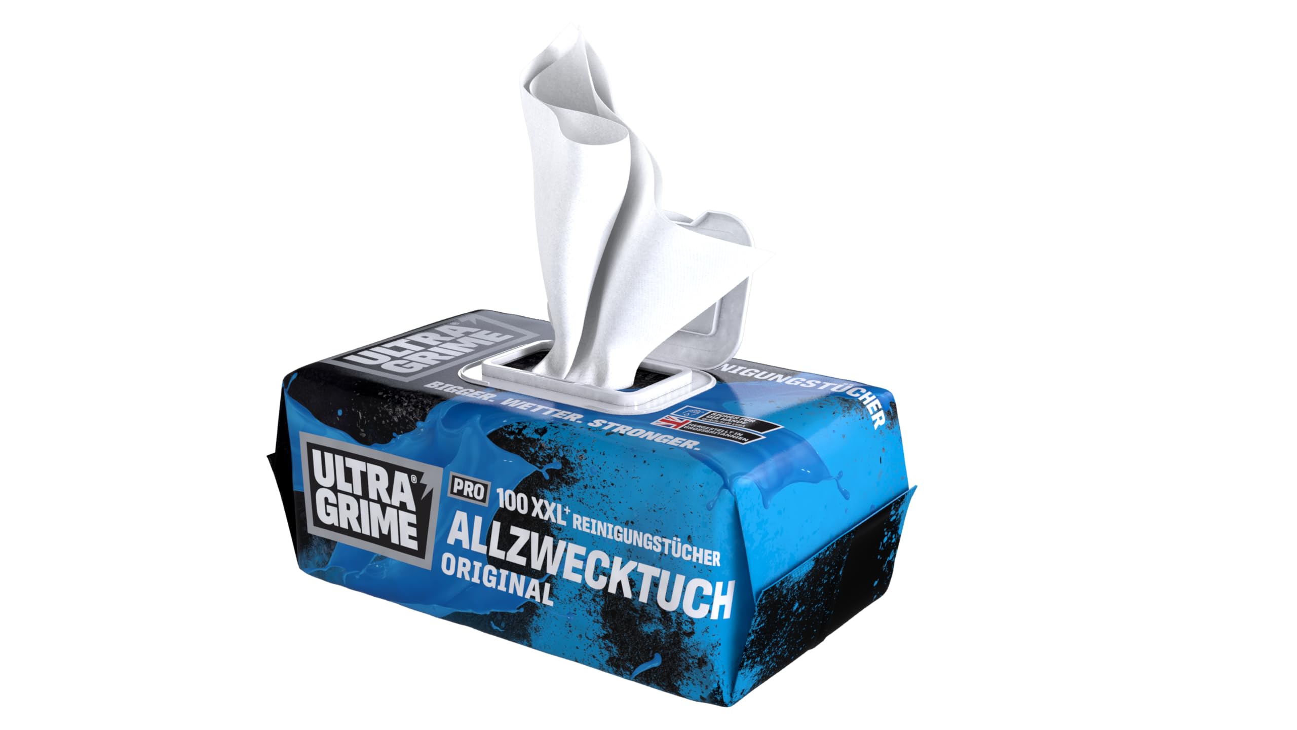 UltraGrime Pro Multiuse Cleaning Wipes | Industrielle Tücher zur Entfernung von Fett, Öl, Farbe und Tinte | 100 extragroße Feuchttücher, 38 cm x 25 cm