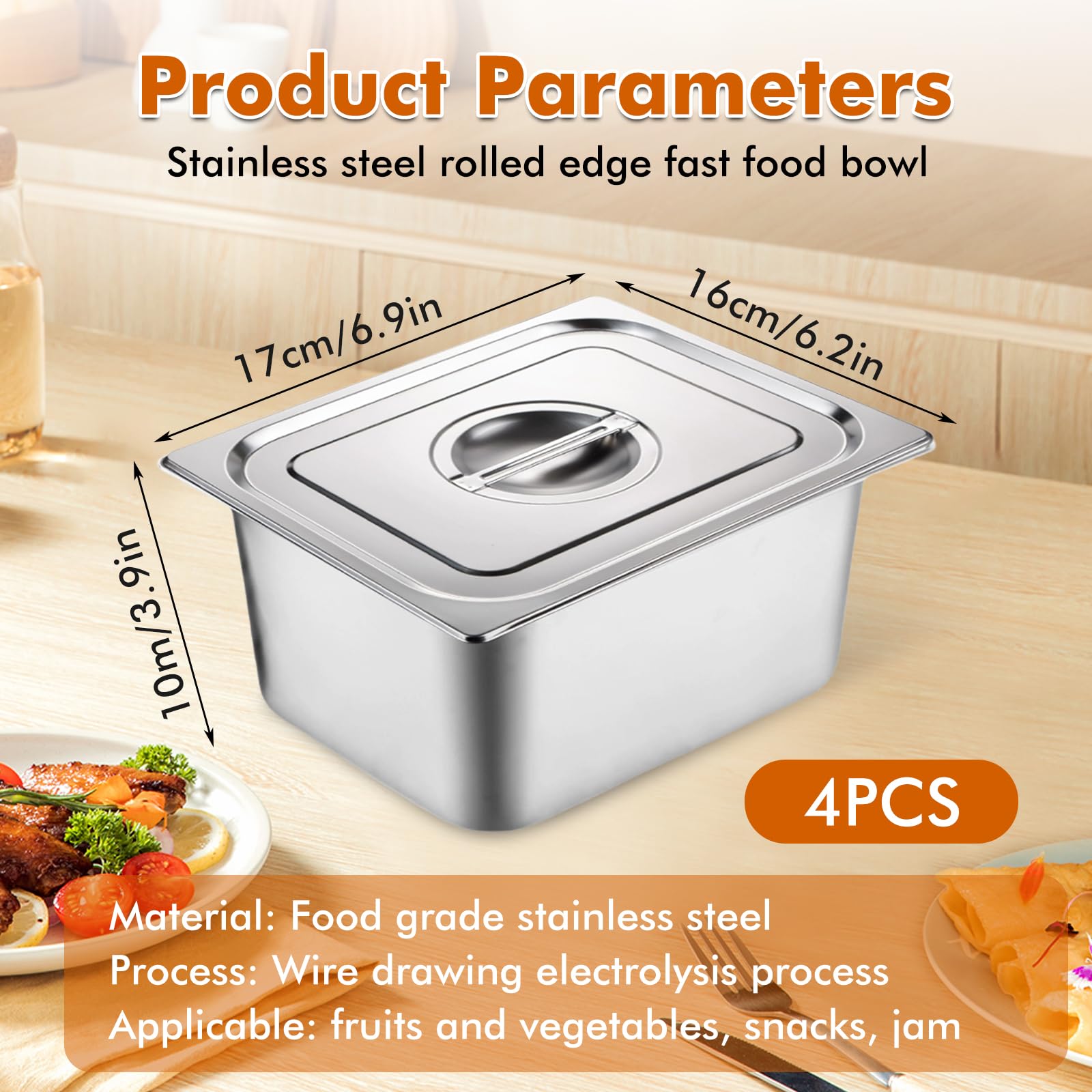 MUNGHOK 3-delige paneerschalenset, roestvrij staal, paneerstraat met deksel, paneerset van roestvrij staal, 32,5 x 17,5 x 6,5 cm hoogte, metaal, paneerstraat, gastronormcontainer voor paneren en