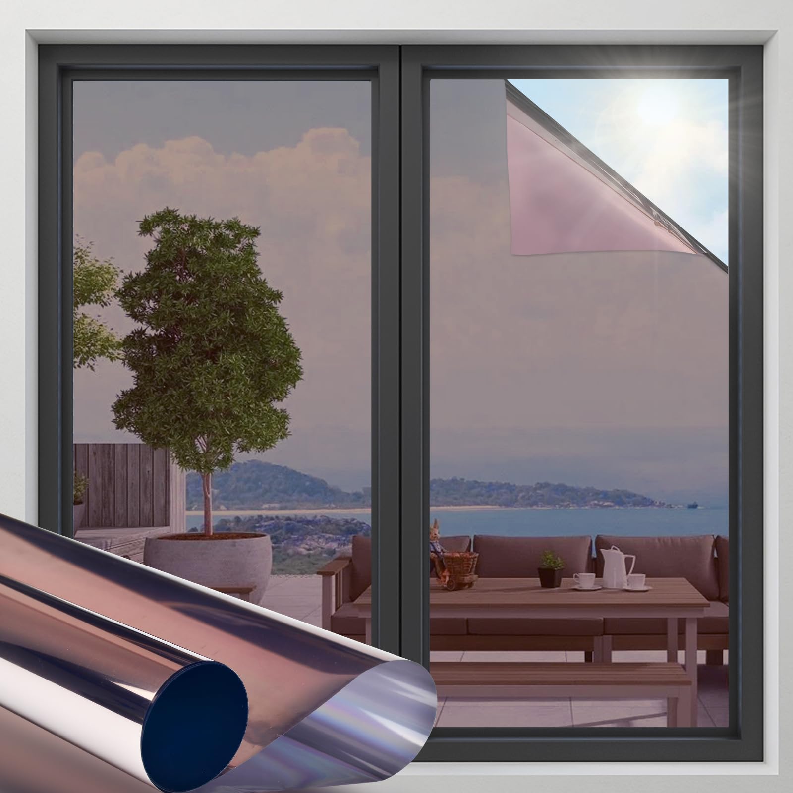 Ofhome Brown Silver Privacy Film For Glass Window, Uv Reflective Anti Glare Mirror Tinted For Home And Office, Heat Control Sun Blocker Self-Adhesive Door Windows Tinting Sticker, 30X200cm