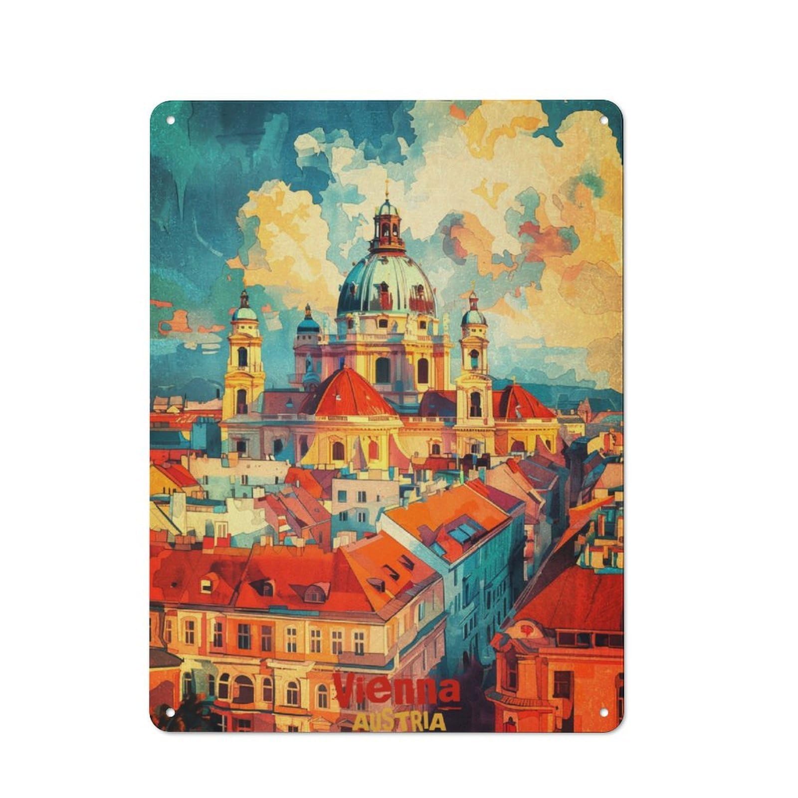 Metal Wall Sign 40x30cm Featuring Vienna Art for Garage Or Workshop, Suited to DIY Enthusiasts