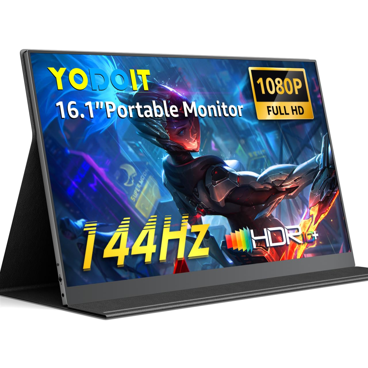 Yodoit Monitor portatile da 144 Hz, schermo ad alta frequenza di aggiornamento FHD da 16,1 pollici 1920 × 1080P, display IPS con porta USB di tipo C e altoparlanti integrati, con Smart Cover