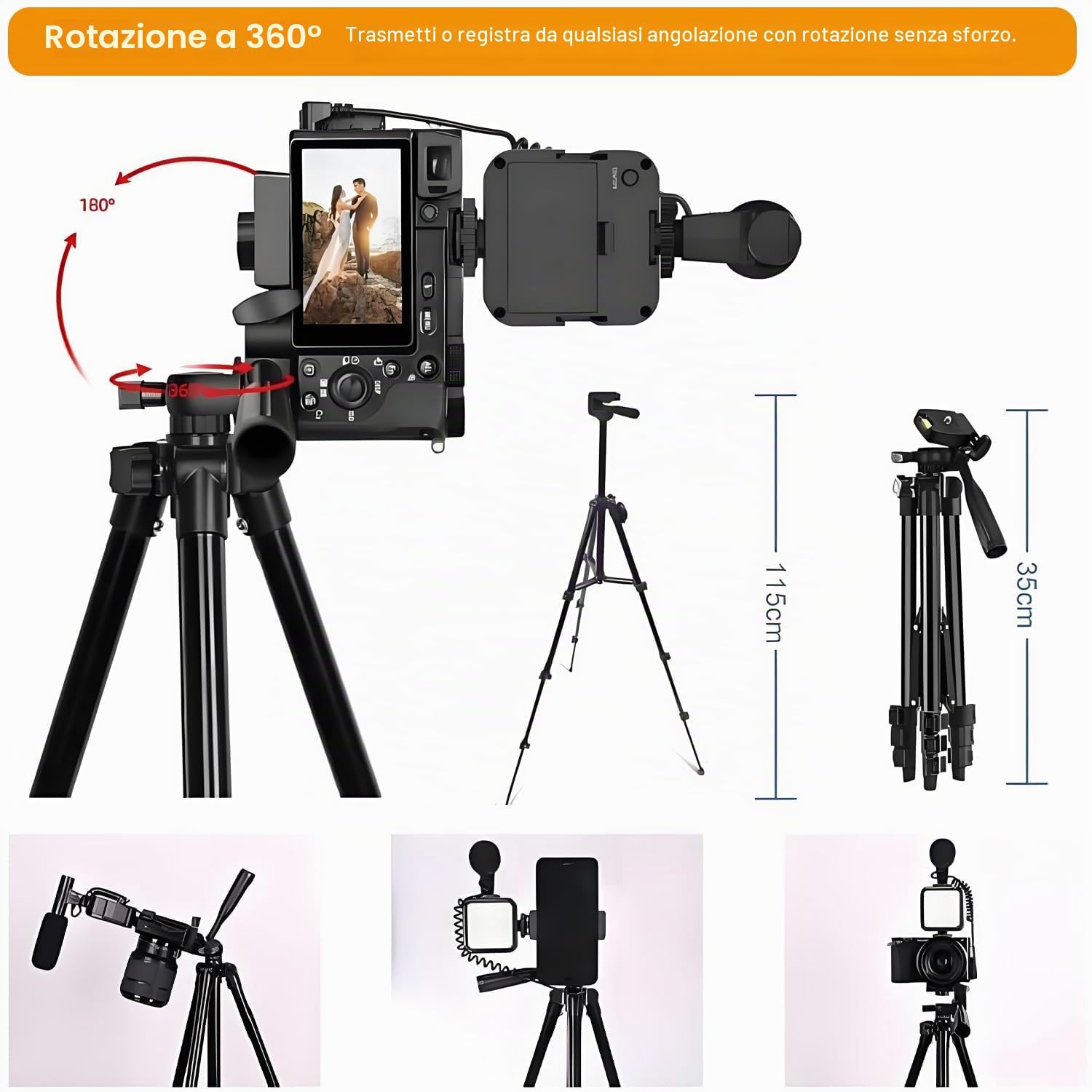 Kit di presa video Vlog professionale per smartphone e fotocamera: microfono, luce LED, treppiede regolabile, supporto telefono, ideale per YouTube, TikTok, Live Streaming, fotografia