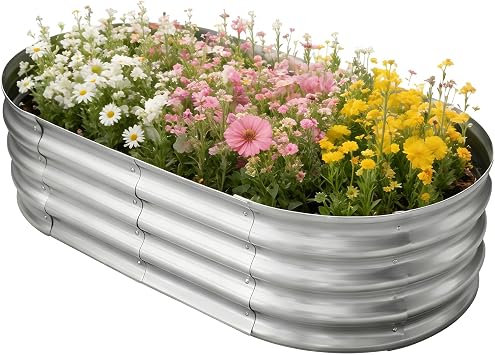 HGD Galvanized Elevated Vegetable Garden Bed Set, Galvanized Garden Box for Outdoor Use,Used for Growing Vegetables and Flowers 1 Pack