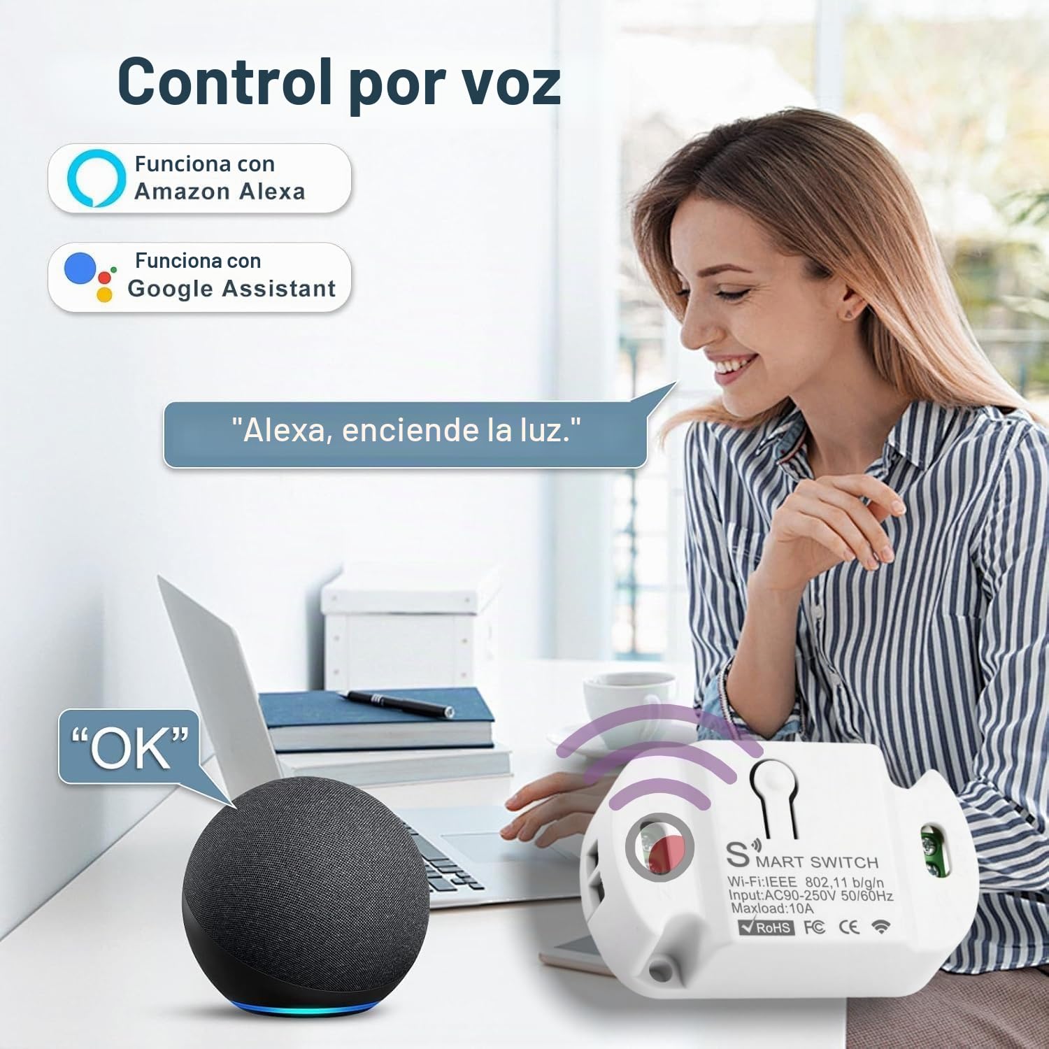 QIACHIP Conmutador inteligente WiFi 10A,Interruptor Inteligente MINI Smart switch Módulo,Control APP,Tuya/SmartLife Funciona con Alexa,Google Home (4 unidades)