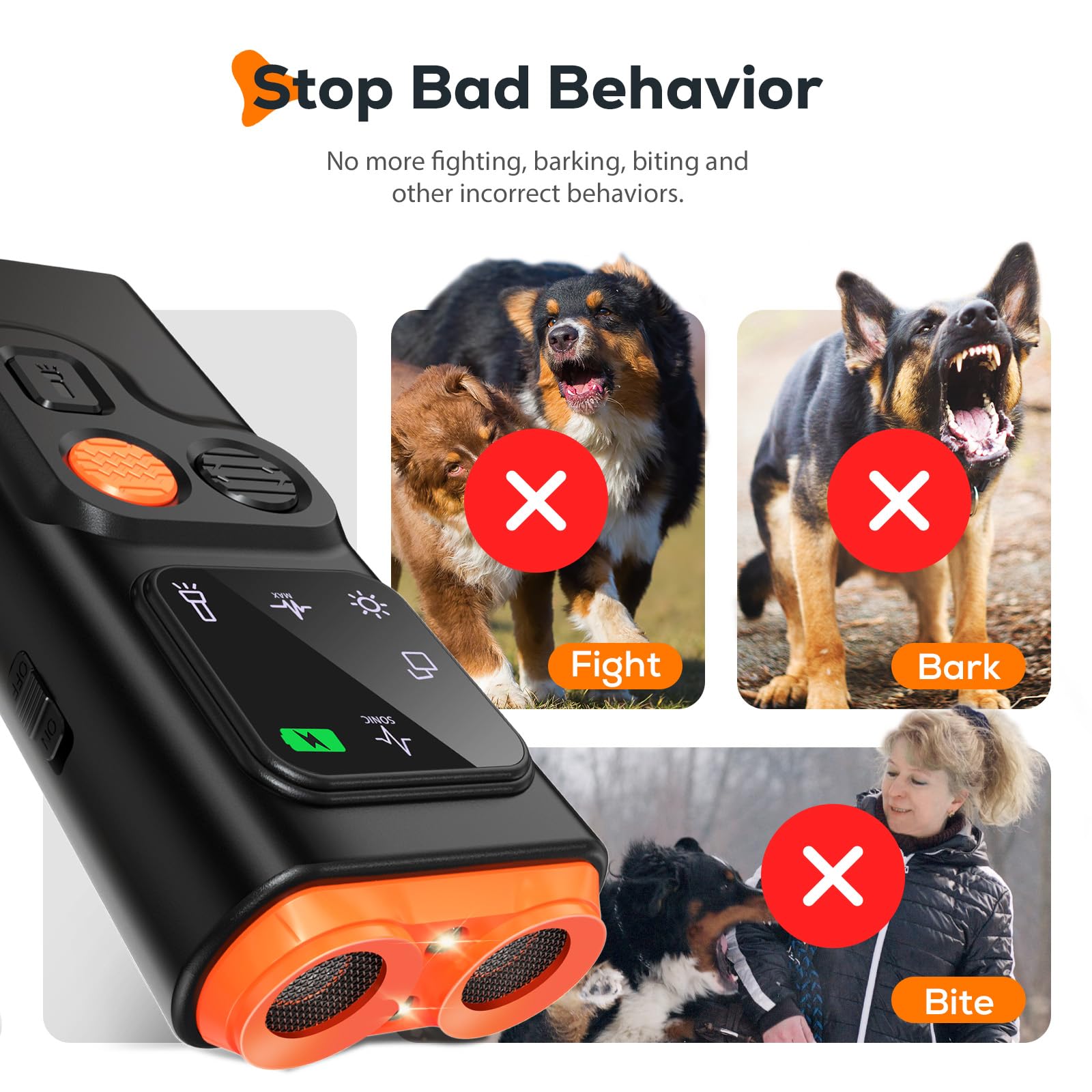 Antibell Ultraschall Gerät, 2 Modi Anti Bell Gerät Hunde mit Stroboskop Taschenlampe, 30 Fuß Tragbares Antibell für Hunde mit Display für die Meisten Hunde im Innen- und Außenbereich