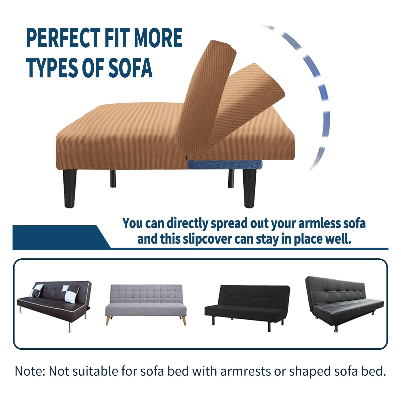 Funda de futón sin reposabrazos, funda de sofá de 3 plazas para sofá cama, sin reposabrazos, tela suave, elegante, fácil de limpiar, perfecta para sala de estar (Perú, talla S)