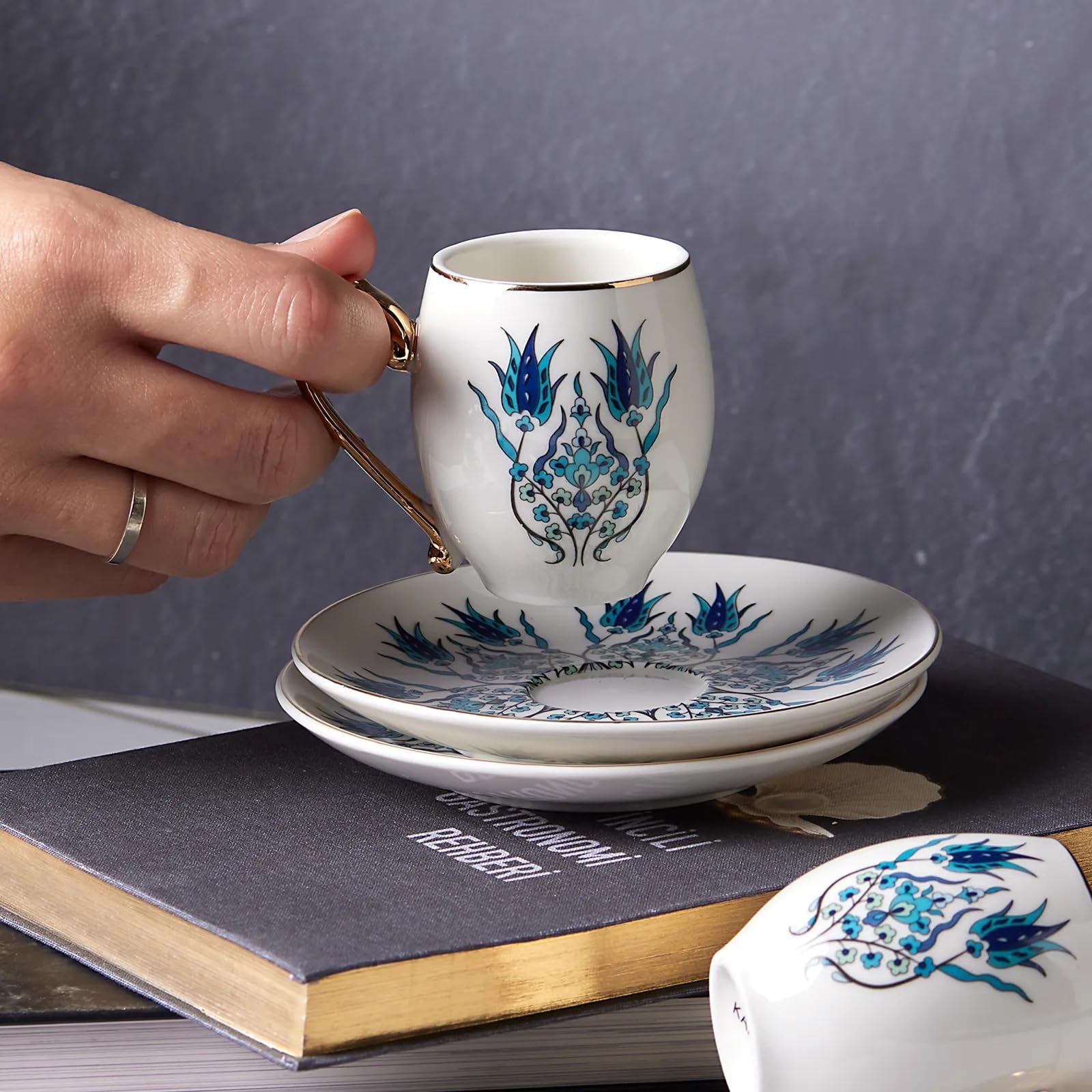 Karaca Iznik Kaffeeservice für 6 Personen -12 teilig, Traditional Türkisch Kaffeetassen Set mit Untertassen, Espressotassen, Mochatassen Set aus Porzellan, Cappuccino