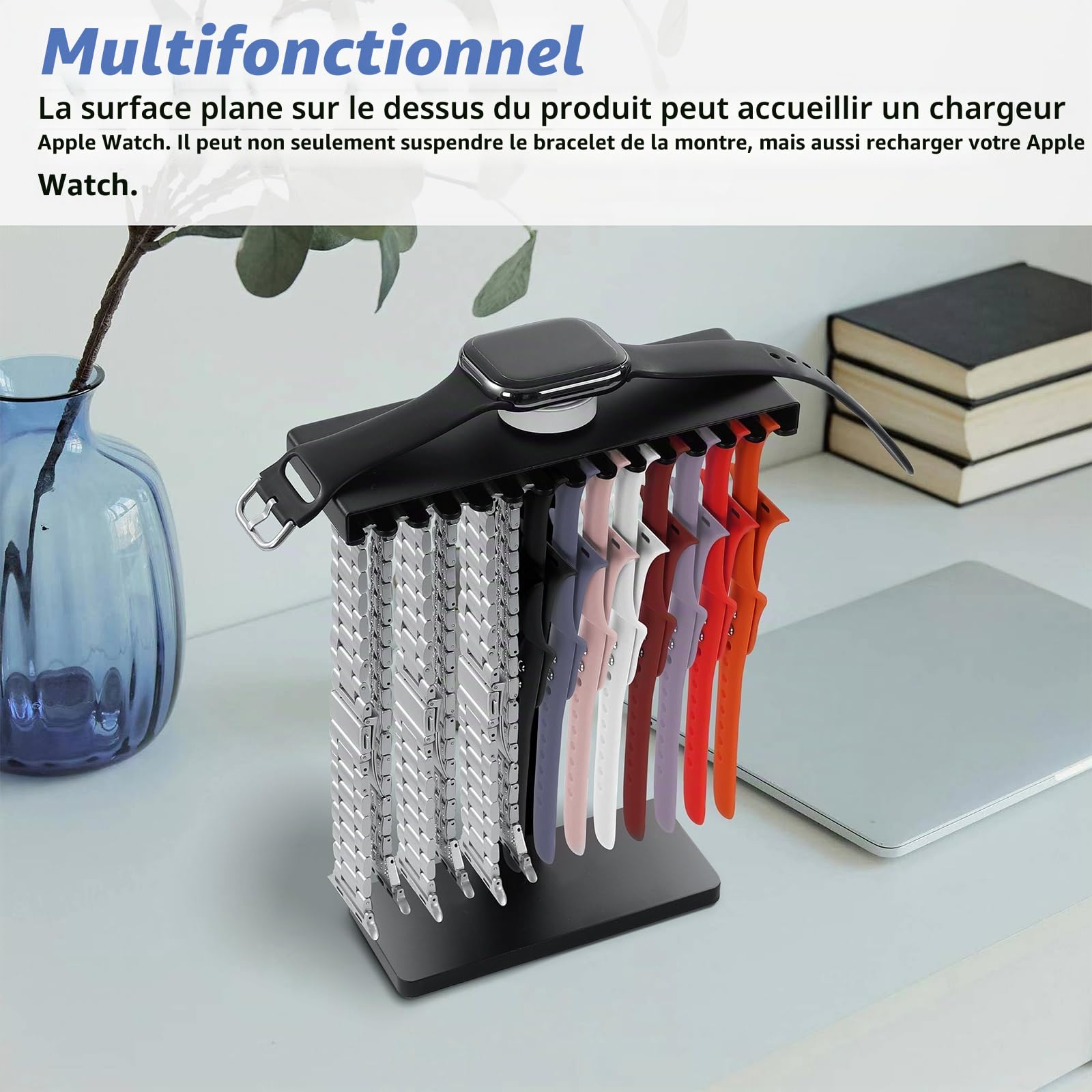 Support de bracelet de montre 3 en 1 pour Apple Watch, bracelet intelligent, support en silicone, affichage rainuré