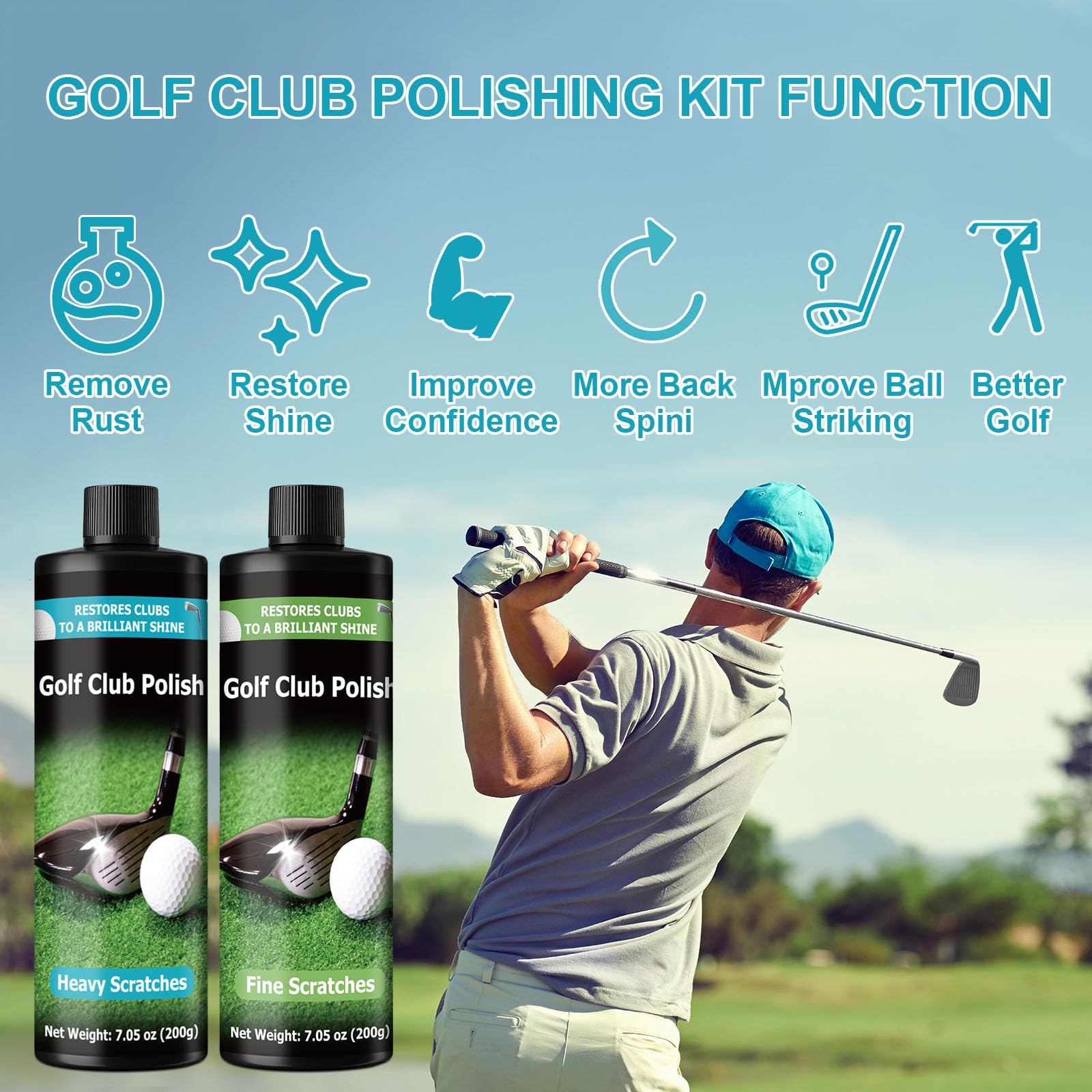 Kit de pulido para palos de golf 14.5 oz elimina rozaduras arañazos metal zinc aluminio acero