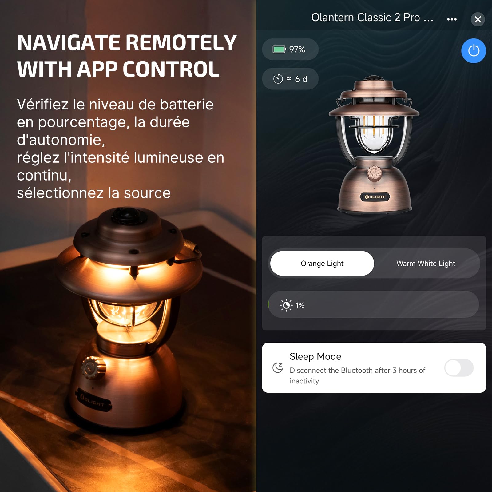 OLIGHT Olantern Classic 2 Pro Lampe de Camping Intelligente 300 LM avec Contrôle via Application, Lanterne LED de Style Rétro, Batterie de Secours Rechargeable via USB pour Le Camping