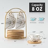 Vista 8 de LUKA Ceramic Demitasse Espresso Cups Set with Saucers and Metal Stand, 8 oz Porcelain Stackable Cappuccino Cups Teacup For Tea, Espresso, Latte