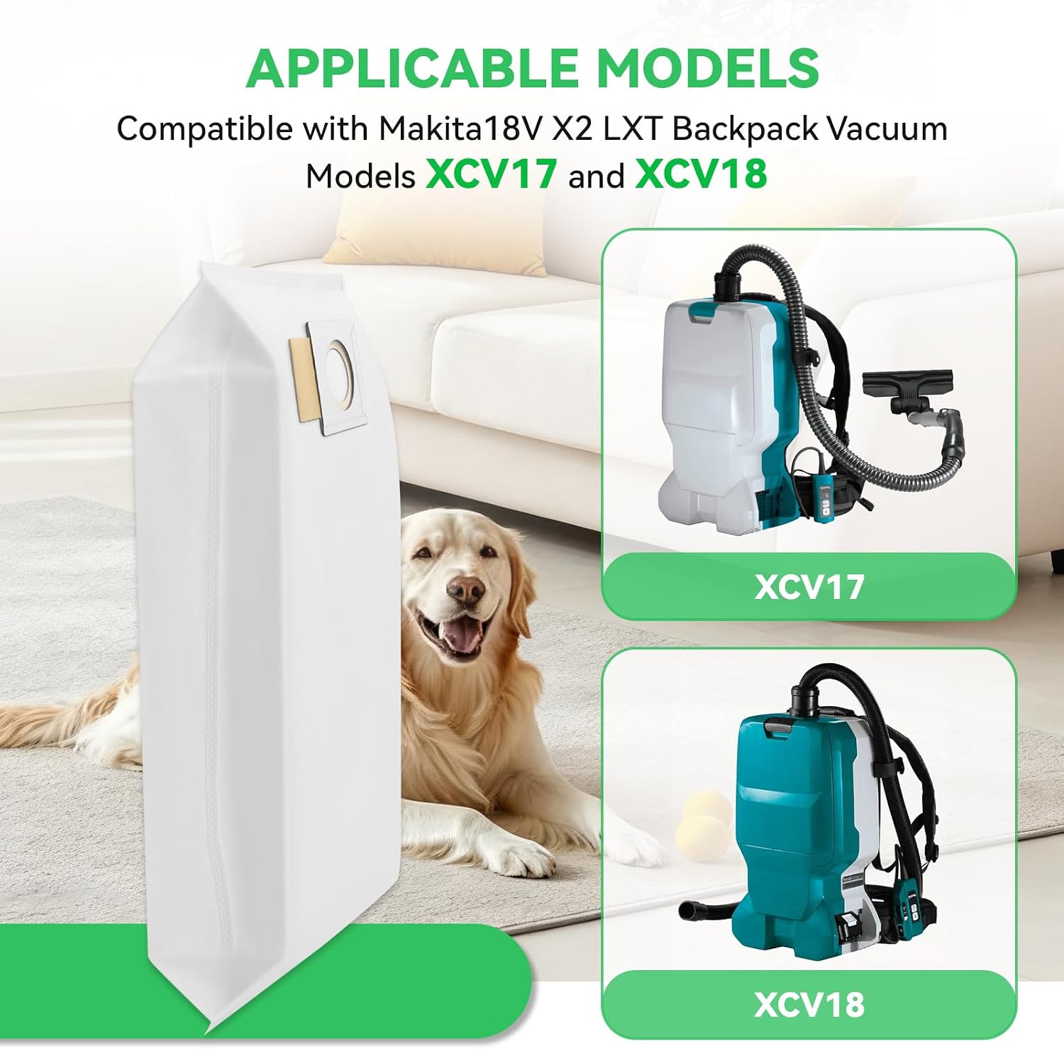 12 Pack 191C26-2 Filter Bags Compatible with Makita18V X2 LXT Backpack Vacuum Models XCV17 and XCV18, Powerful Filtration image 4