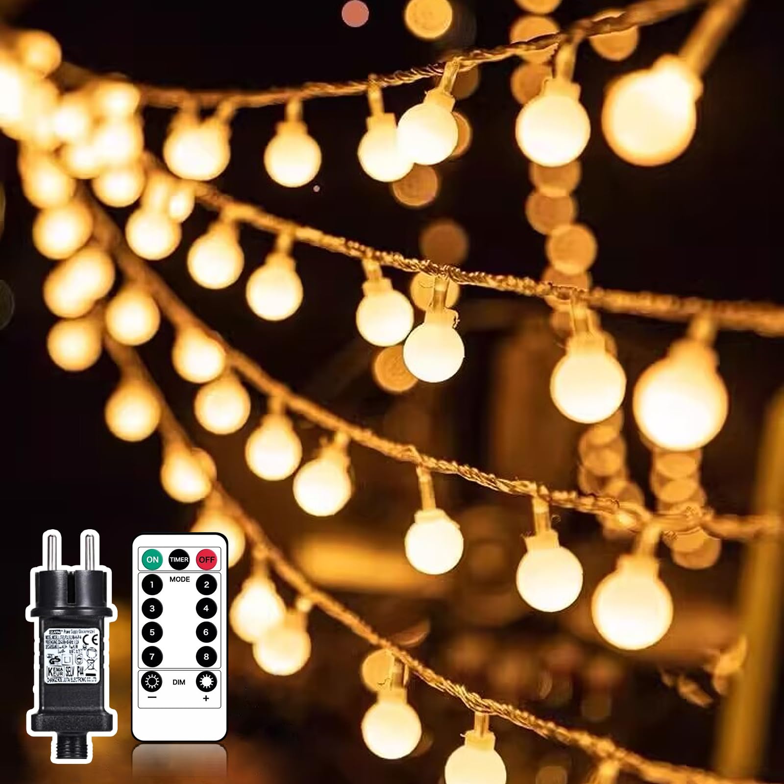 ANJAYLIA Catena Luminosa A Forma Di Rampicante 10m Con 100 LED Bianco Caldo | Luci A Batteria Con Telecomando E Timer, Per Camera E Giardino - 6