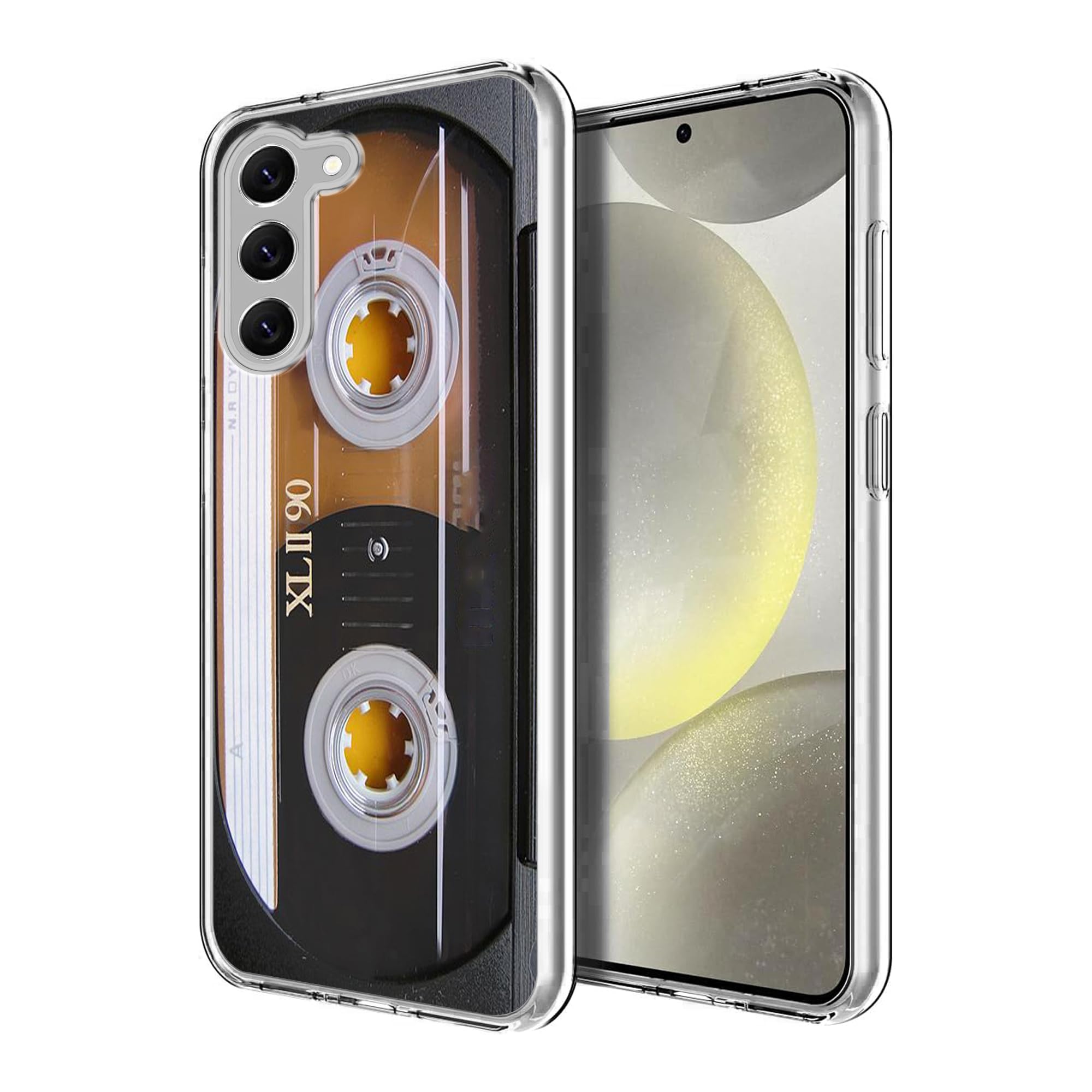 Compatible with Samsung Galaxy S24 Case, Vintage 80s 90s Retro Music Cassette Mixtape TPU Charm for Soft Protection Clear Case