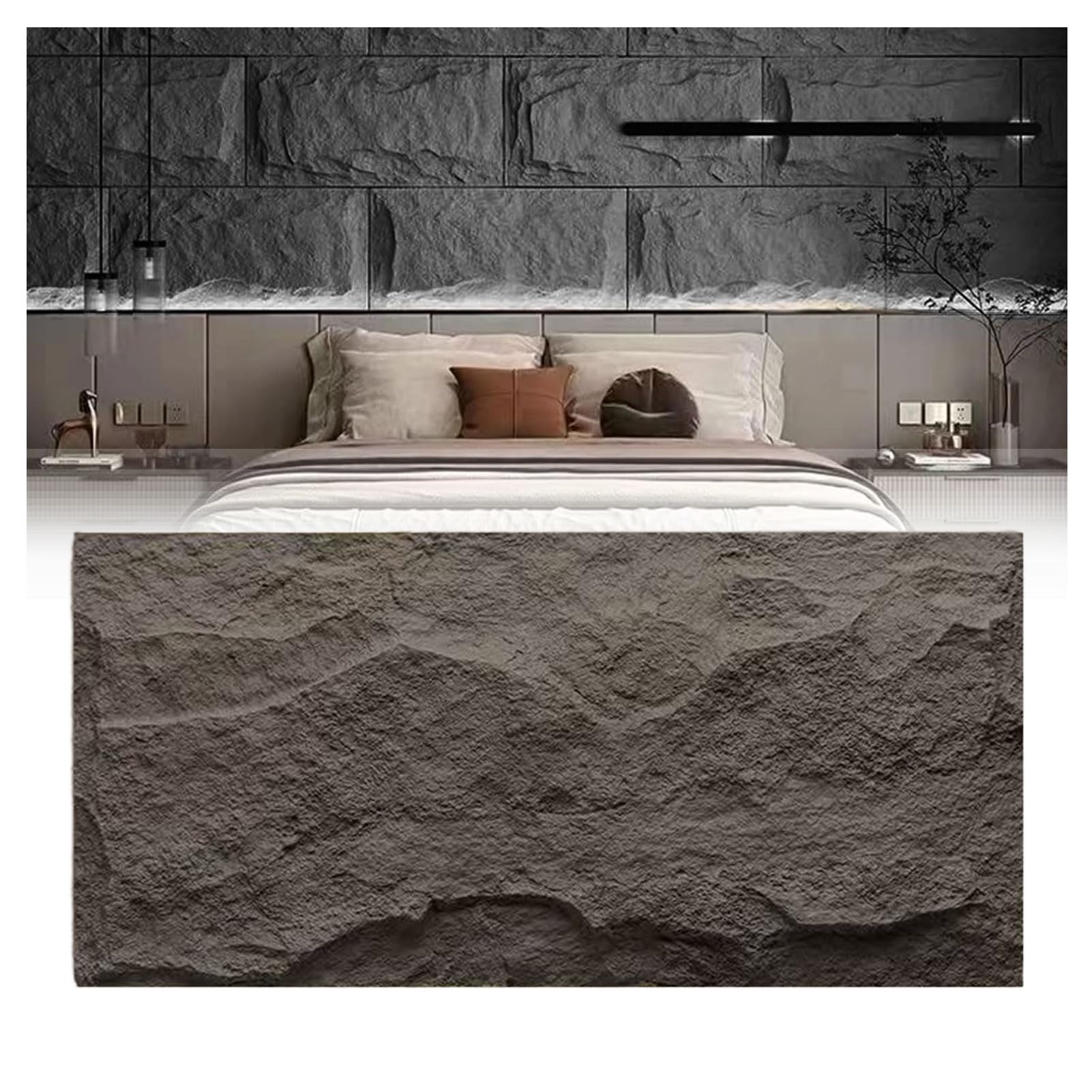 PU 3D Faux Stone Wall Panels for Living Room Bedroom 120x60cm Wall Art Cover Indoor Outdoor Wall Panels Waterproof Wallpaper Decorative Cover Wall Panels Cement Texture Accent for Home Office (Grey-A