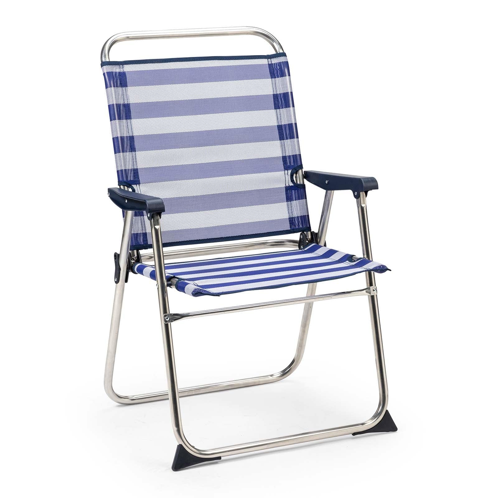Solenny Silla de Playa Plegable Respaldo Alto 81x62x86 cm Color Azul y Blanco