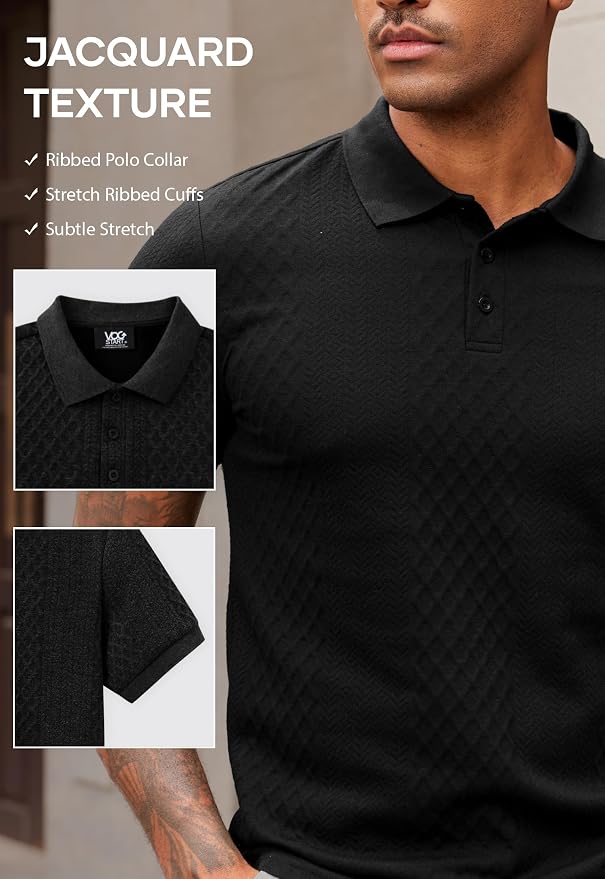 Polo de punto para hombre VOGSTART negro talla XL miniatura 4