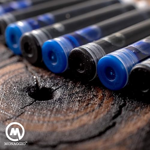 Miniatura 2 de MONAGGIO Cartuchos de tinta negra y azul para plumas estilográficas. Paquete grande de 20 cartuchos cortos de tamaño estándar internacional.