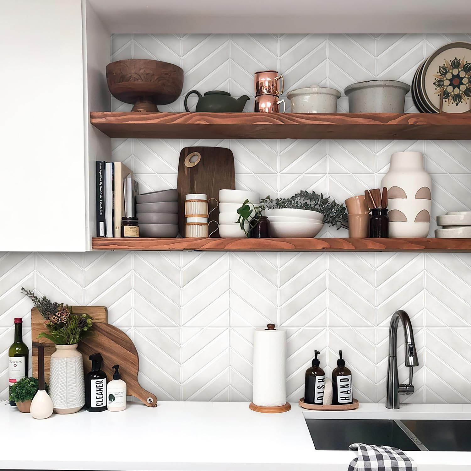 Alwayspon Adhesivos de pared de vinilo 3D, 23 x 29 cm x 10 unidades, color crema, patrón de espiga, autoadhesivo, impermeable, protección contra salpicaduras, adhesivos para cocina, baño, pared