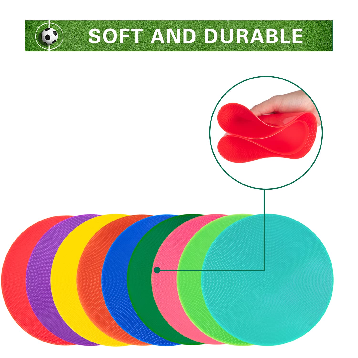 Spot Markers - 18 coni piatti in gomma antiscivolo, per calcio, basket, sport, agilità e esercizi, 22,9 cm, 25,4 cm