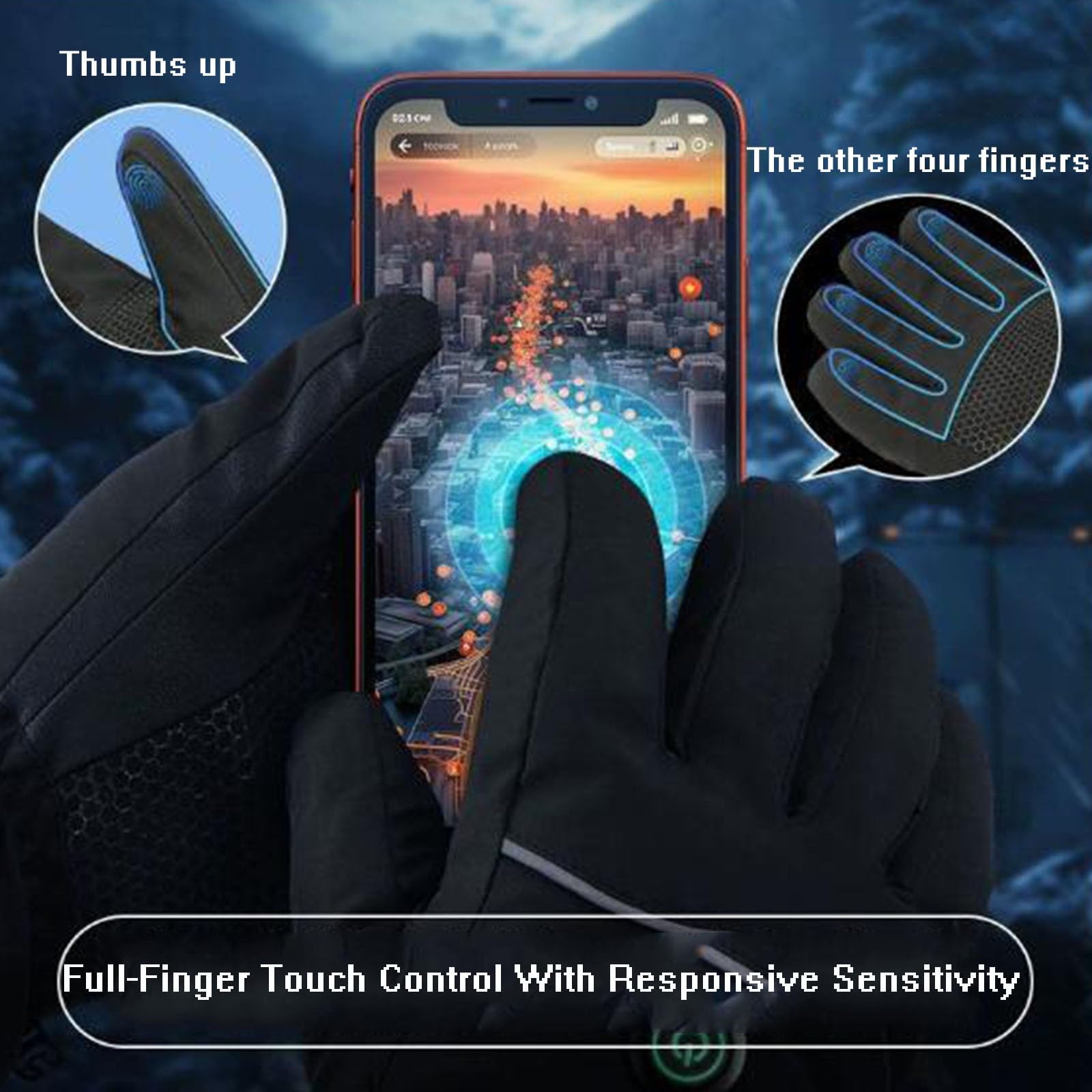 Guantes de Trabajo Calefactables, Guantes Térmicos USB Impermeables Al Viento, Guantes de Moto Calefacción Finos 3 Niveles Temperatura/Esquí/Ciclismo