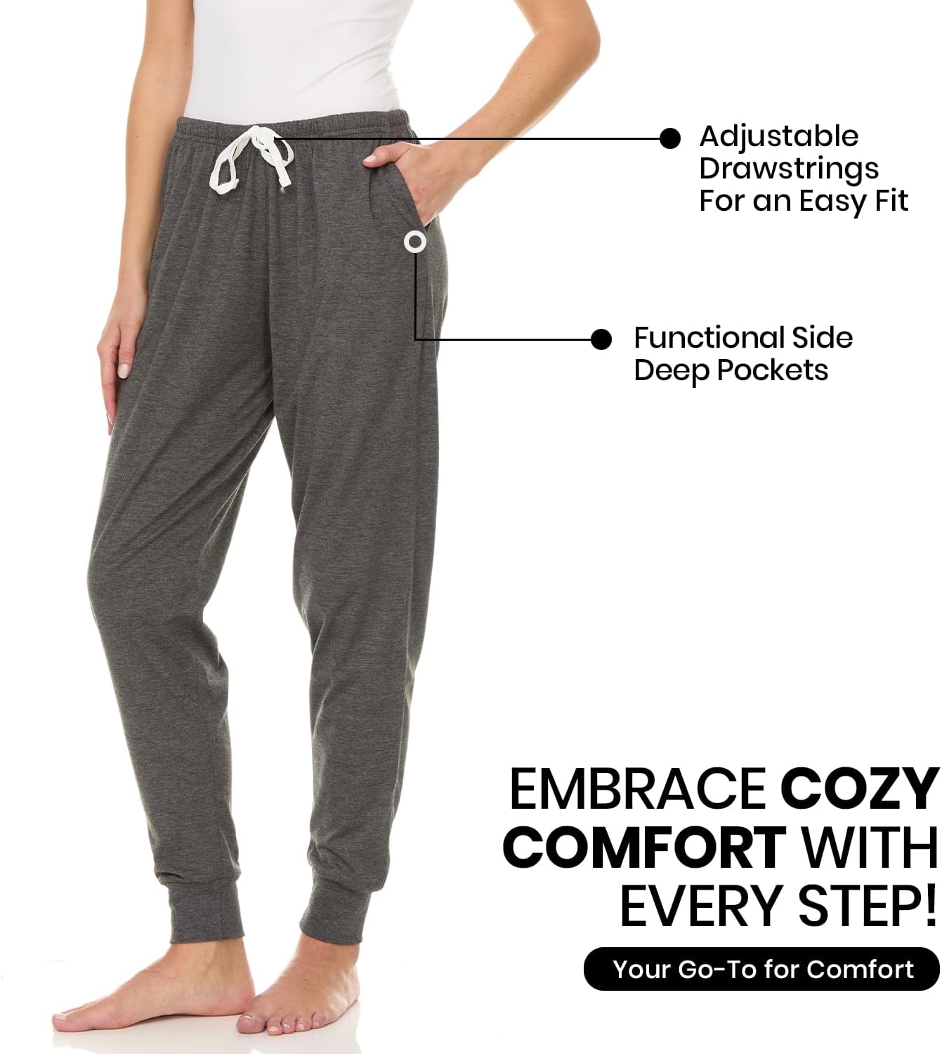 3 Pack: Womens Cotton Joggers - 100% Cotton Lounge Athletic Casual Sleep Casual Pajama PJ Pants Sweatpants - Image 2