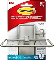 Command Satin Nickel Soap Dish for Shower - Damage-Free Hanging Bar Soap Holder, Water-Resistant Strips, Holds 2 lbs