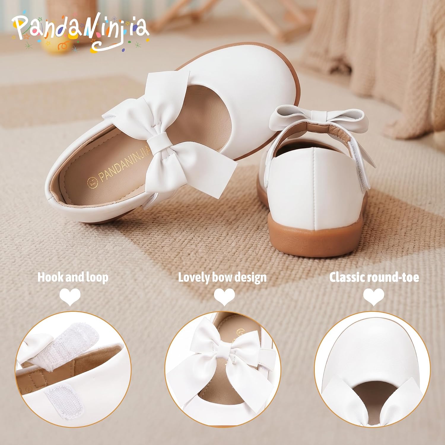 PANDANINJIA Toddler Girls Dress Shoes Mary Jane Ballet Flats