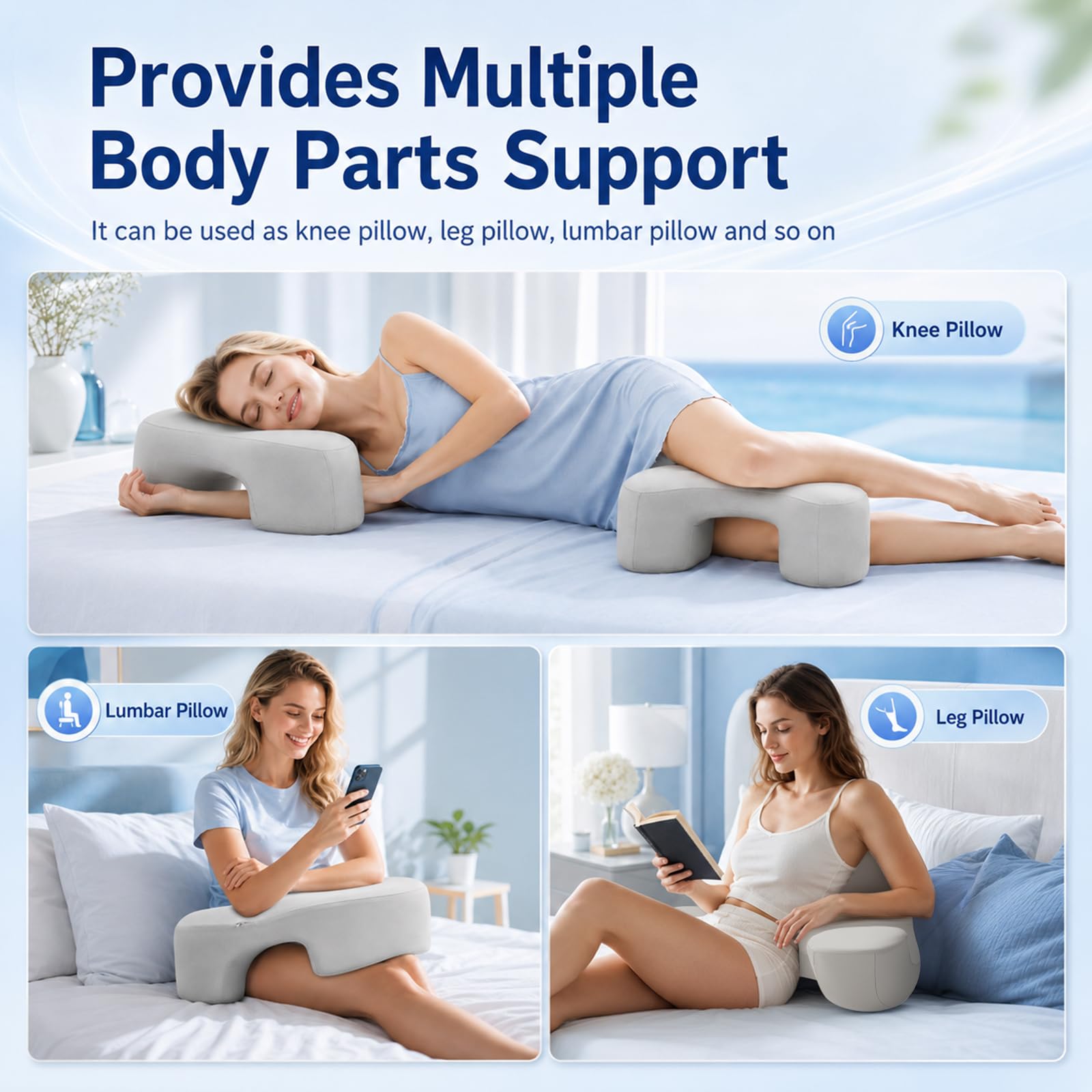 Seitenschläferkissen mit Armloch, Seidigem Kühlbezug Ergonomisches Nackenkissen aus Memory-Schaum, Nackenkissen mit Armloch, C-Form für Seitenschläfer, Rücken und Bauchschläfer