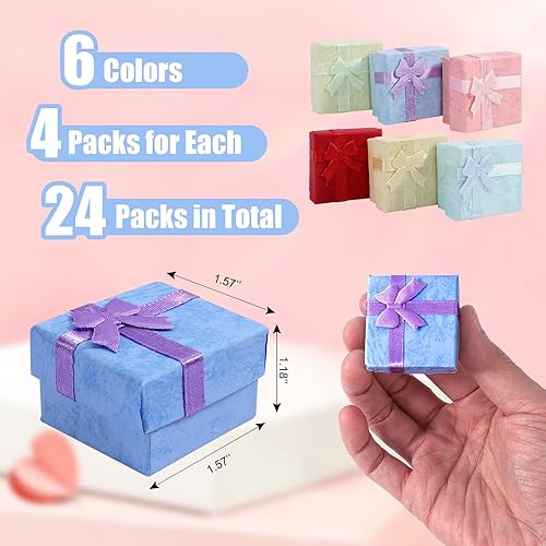 Miniatura 2 de Juego de 24 cajas de regalo, cajas de joyería de colores surtidos, pequeña caja de regalo dura para aretes de anillo, cajas de regalo de joyería con