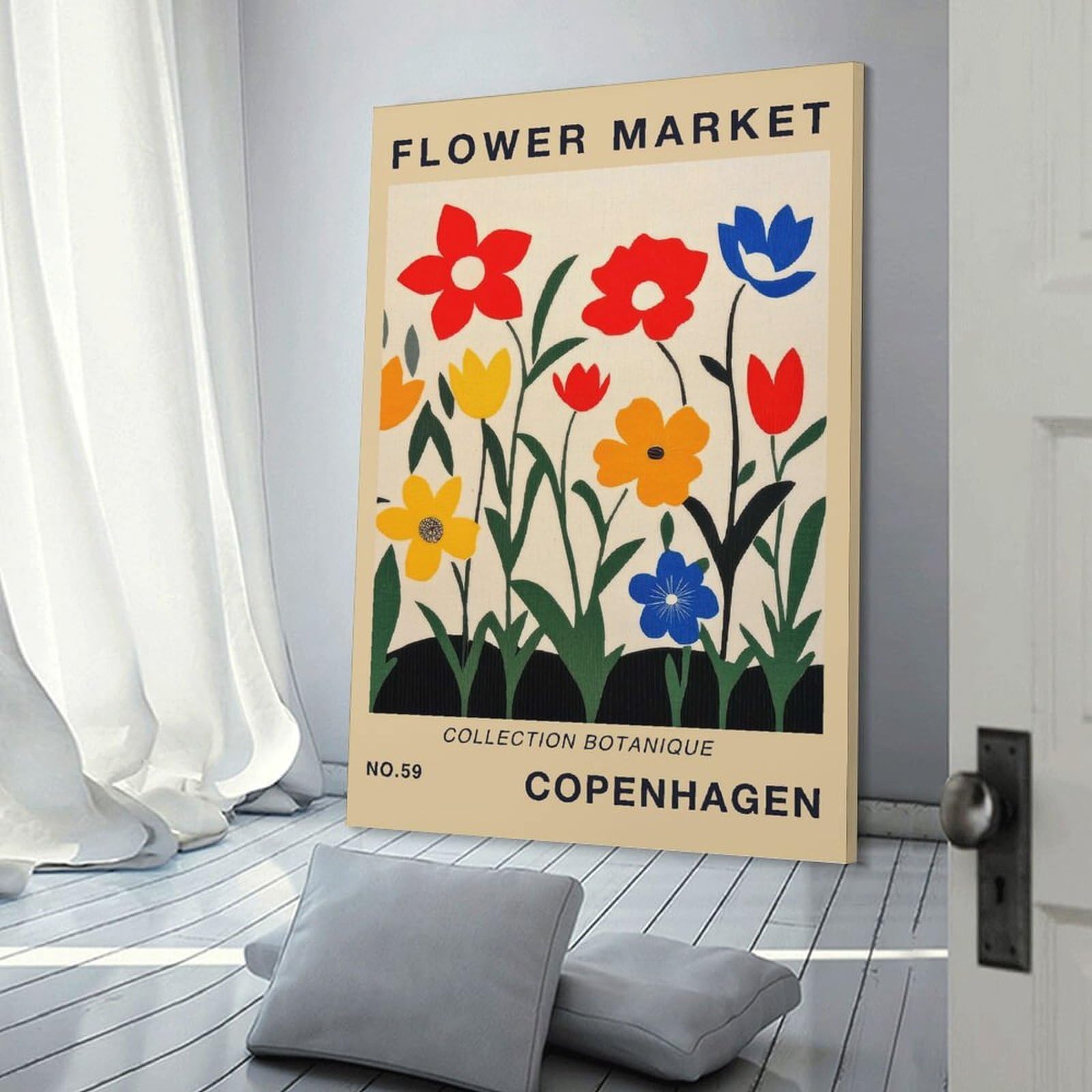 Junmoney Canvas Wall Picture Flower Market Copenhagen Botanical Travel Poster, 20x30inch(50x75cm), for Bedroom, Lounge Or Dressing Area, Stylish Decor for A Restful Room Update