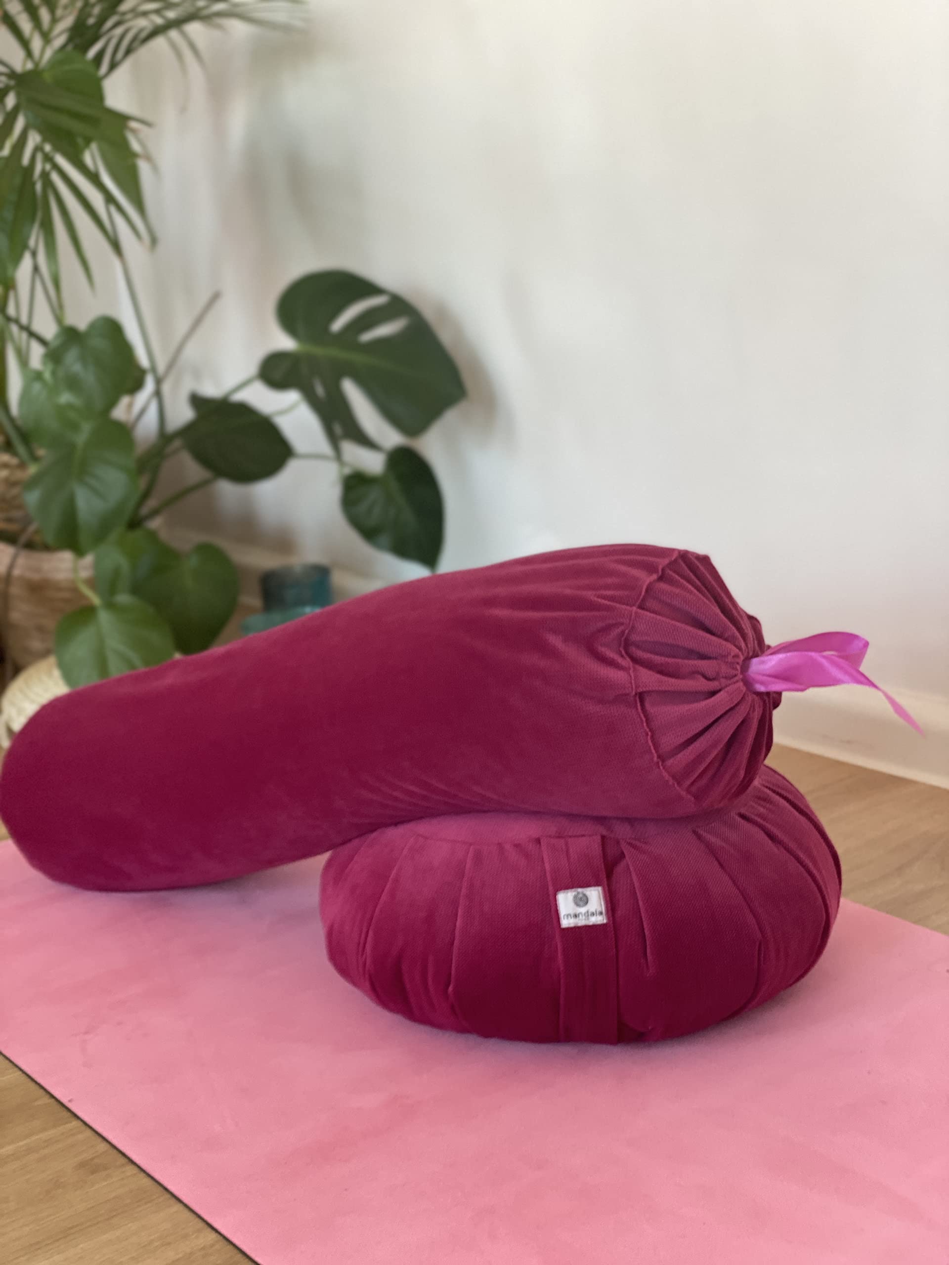 Zestaw do Yogi z Poduszką Zafu – Bolster – Poduszką na Oczy – Miękka Stabilna Poduszka do Podpierania – Poduszka do Medytacji – Regeneracja – Relaks – Odpoczynek - Carmine Red