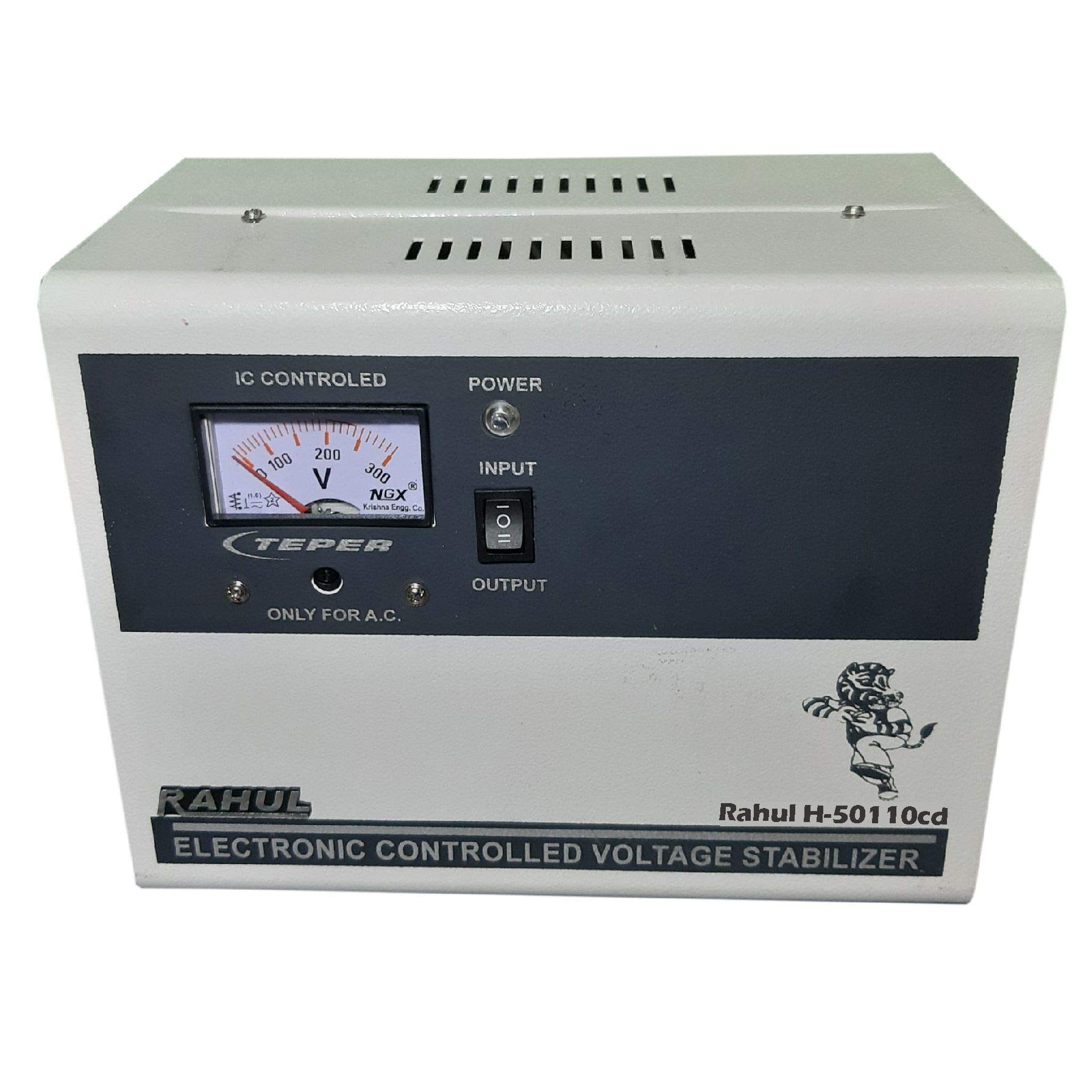 Rahul H-50110cd in Put 100-280 Volt,5 Booster,Best Suitable for 2 Tonns Air Conditioners,If You Use Anything Other Than AC,Then Only Load a Maximum of 10 Amps,Automatic Copper Voltage Stabilizer 2