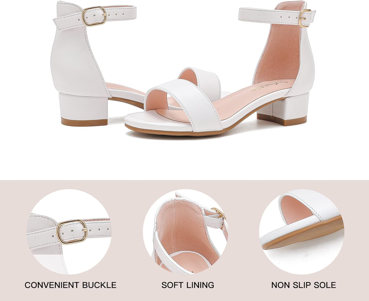 Dufannie Girls Sandals Low Heels Dress Pump Ankle Strap Open Toe Flower Girl Wedding Party for Toddler Little Big Kid - Image 6