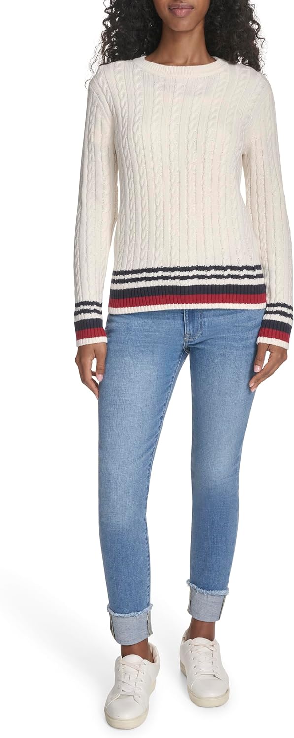 Tommy Hilfiger Womens Cotton Crewneck Cable Sweater - Image 2