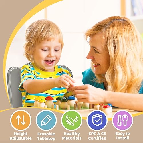 Miniatura 2 de FUNLIO Juego de mesa y 4 sillas para niños, juego de mesa y sillas para niños de 3 a 8 años, fácil de limpiar, mesa de artes y manualidades, para